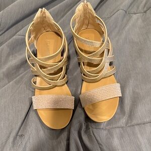 XIANGLV Champagne Glitter Strappy Sandals